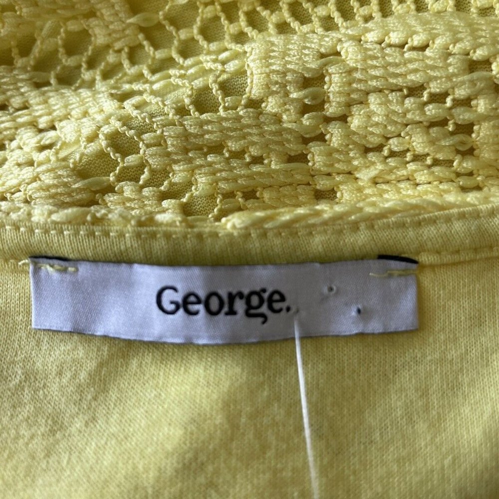 George women size 12 yellow floral crochet lined strap mini dress - Picture 6 of 7